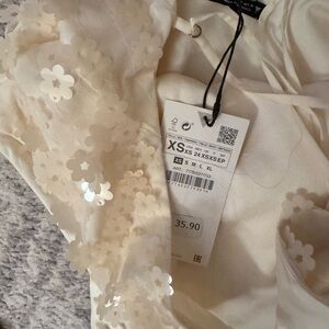 Zara Ivory Floral Embellished Top XS